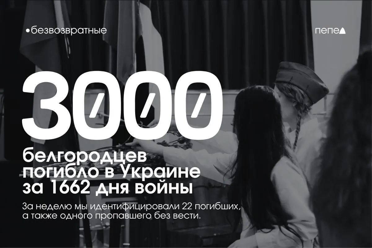 В сводке указано, что за прошедшую неделю погибло 22 белгородца, и один человек пропал без вести на территории Украины.