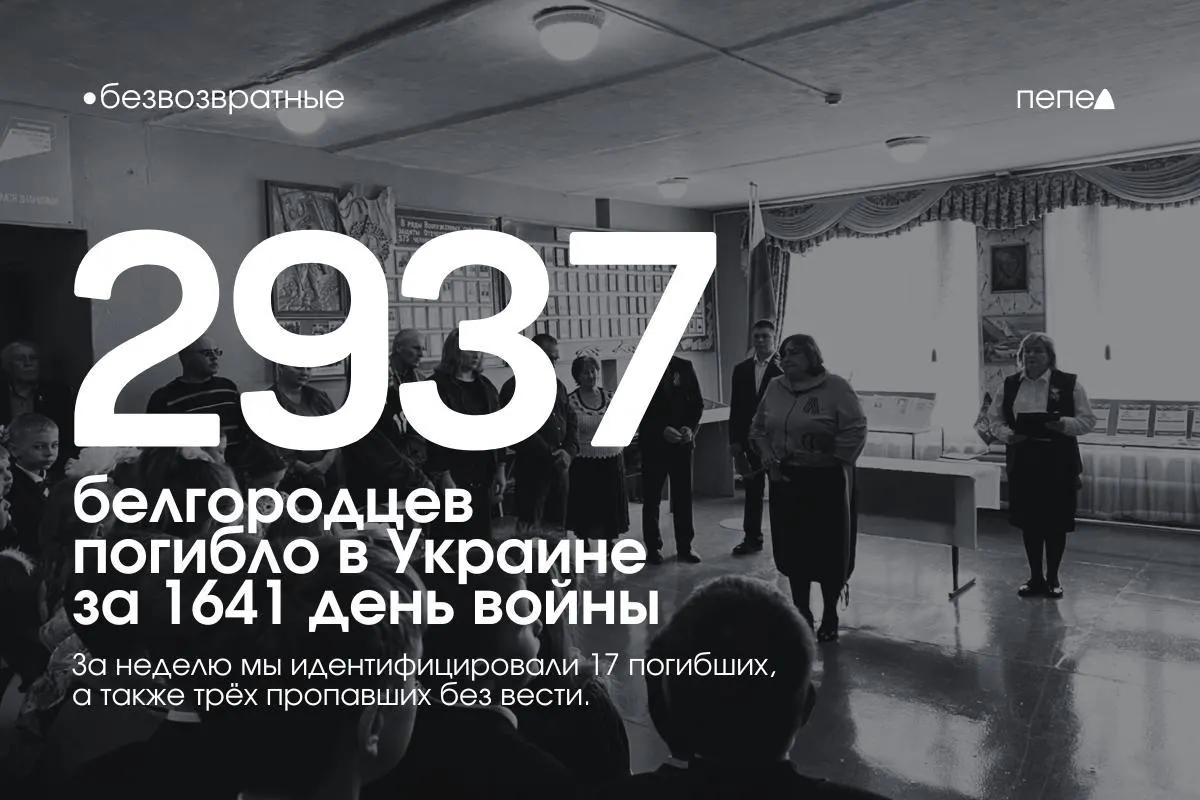 За последнюю неделю погибло 17 белгородцев и 3 человека числятся пропавшими без вести.