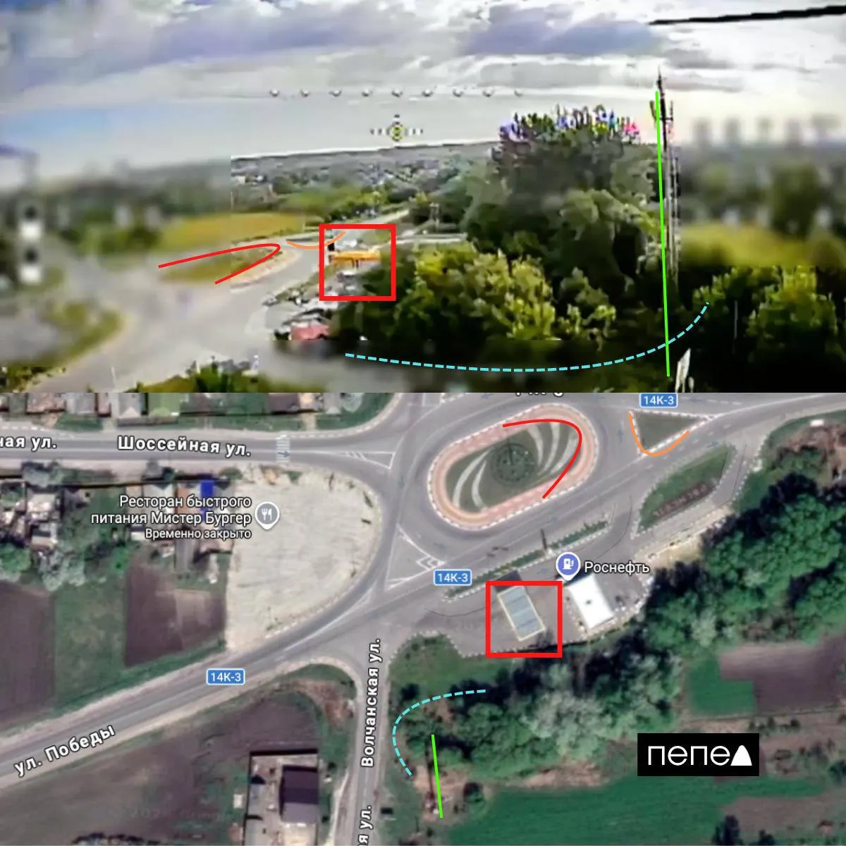 По данным геолокации, атака дрона произошла в Шебекинском округе; место съемки — село Вознесеновка.
